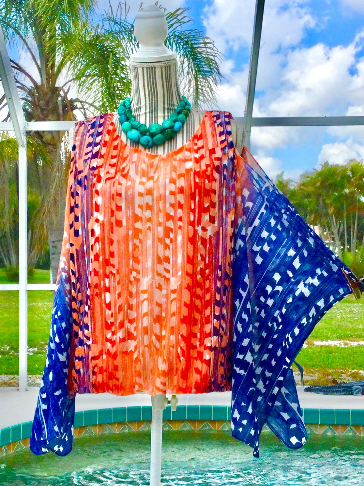 CHICOS Turquoise, White DRAMATIC Batik Design XLI… - image 23