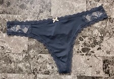 NWT BODY BY VICTORIA'S SECRET LARGE SMOOTH BLUE PINK LACE BOW RARE THONG PANTIES