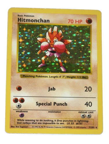 Pokemon Hitmonchan Holo Karte # 7/102 Base Set 1999 Shadowless Vintage - Bild 1 von 4