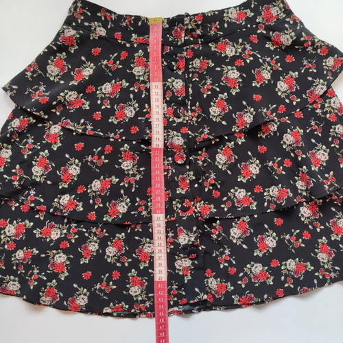 Zara Black Floral Layered Lined Mini Skirt - Size-M - Picture 11 of 12