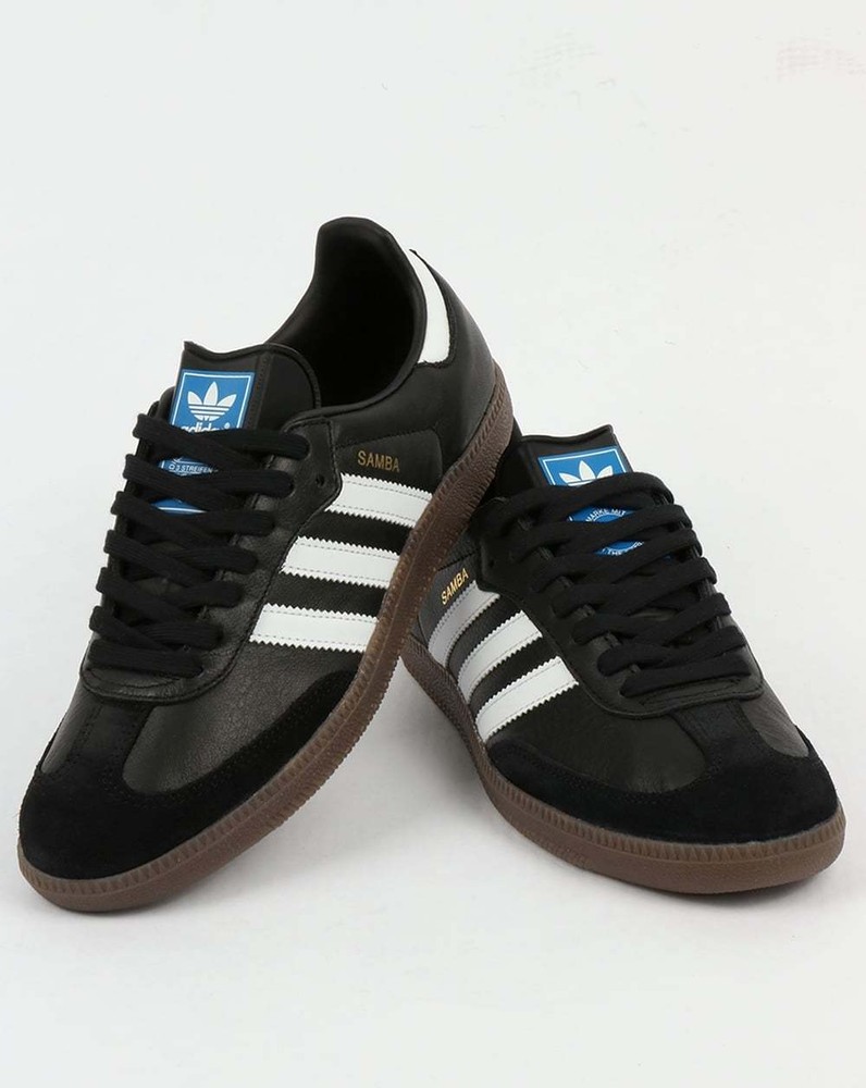 Adidas Samba Og Baskets en Noir & Blanc en Cuir, Gum Sole- Adidas Samba Og Baskets en Noir & Blanc en Cuir, Gum Sole-