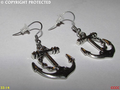 steampunk earrings silver pirate anchor hypoallergenic stainless steel #ER3 - Picture 3 of 5