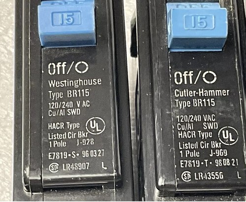 Lot 3 Westinghouse BR115 2 POLE 15 A 120V CIRCUIT BREAKER Type BR HACR Cu/Al SWD - Picture 2 of 7