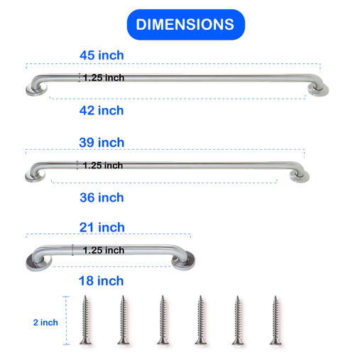 3 Pack Shower Grab Bar Stainless Steel Available in 18" 36" 42" Hold Upto 400 lb - Picture 9 of 14