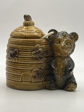 Vintage 60's Ceramic Bear with Beehive Honey Pot Made in Japan