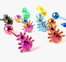 1pc Ladybug Design Tongue Ring Lady Bug Titanium Anodized 14g Tounge Barbell