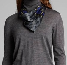  294 Versace Women's Gray Blue Snake-Print Silk Square Wrap Bandana Neck Scarf