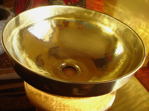 Moroccan hand hammered BRASS gold colour round vanity sink wash basin W42 cm - Picture 4 of 13