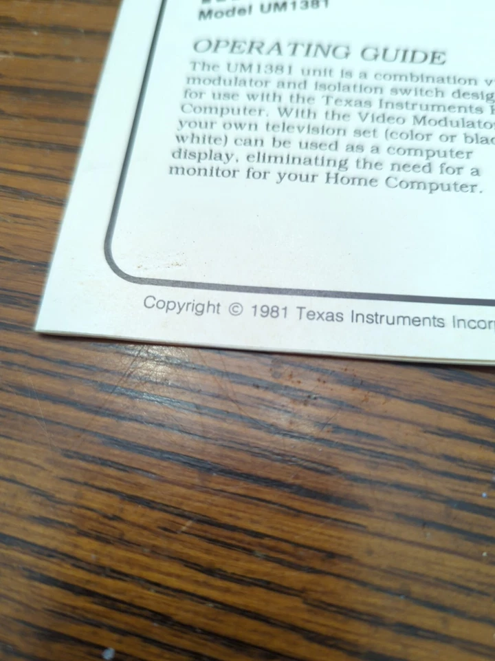 Texas Instruments Home Computer Accessory Video Modulator UM1381 Manual Guide - Image 2 of 4