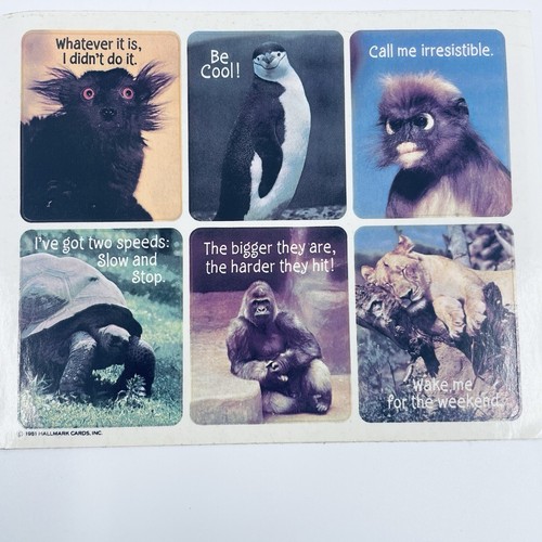 Lotto di 2 fogli adesivi animali Hallmark 1979 e 1981 vintage topo tigre pinguino - Foto 3 di 8