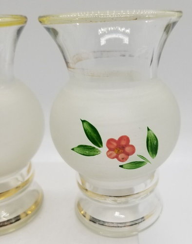 Juego de 2 jarrones de vidrio esmerilado Bartlett Collins pintados a mano de colección INDIANA GLASS - Imagen 5 de 7
