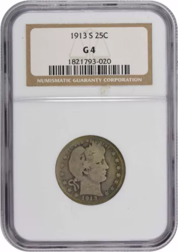 1913-S Barber Silver Quarter G04 NGC