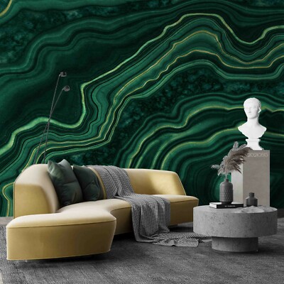 3D Abstract Green Marble Texture Self-adhesive Removable Wallpaper Murals Wall