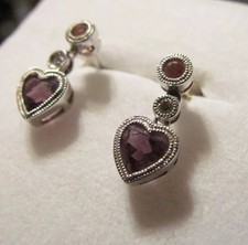 14 Kt Amethyst Diamond White Gold Heart Earrings