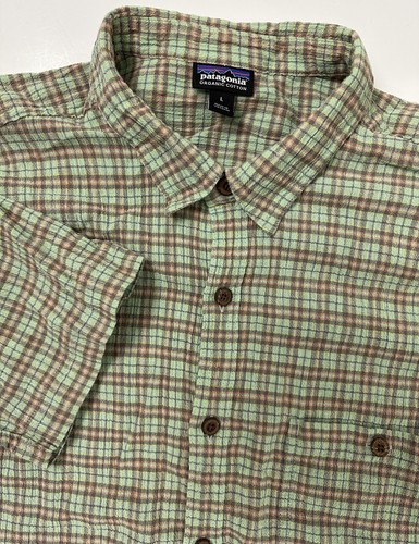 Patagonia Organic Cotton Shirt Men L Tight Gauze Mint Outdoors Travel Textured - Picture 2 of 17