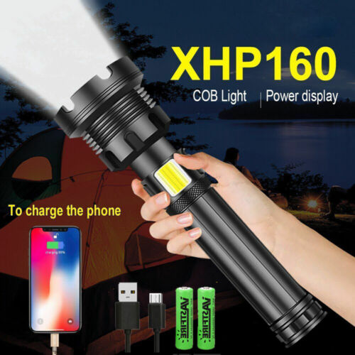 Super Bright XHP160 LED + COB Tactical Flashlight Rechargeable Zoom Torch 26650 - Picture 2 of 19