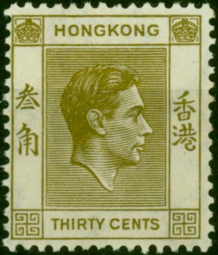 Hong Kong 1938 30c Yellow-Olive SG151 V.F MNH