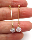 10K Yellow Gold White Crystal Ball Drop Earrings [E270] — photo 5