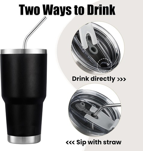 30oz Black Stainless Steel Tumbler & Lid Straw Insulated Double Wall Travel Mug - Picture 4 of 12