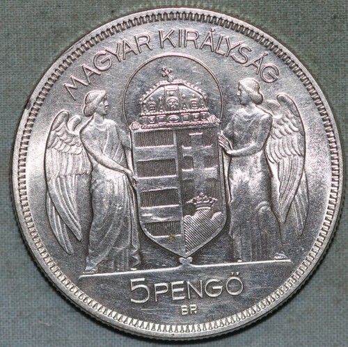 1930 Proof Hungary 5 Pengo Restrike Large Silver Coin - Picture 2 of 4
