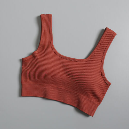 Women's Medium Support Tank Ribbed Seamless Top Workout Exercise Sport Bra - Picture 77 of 98