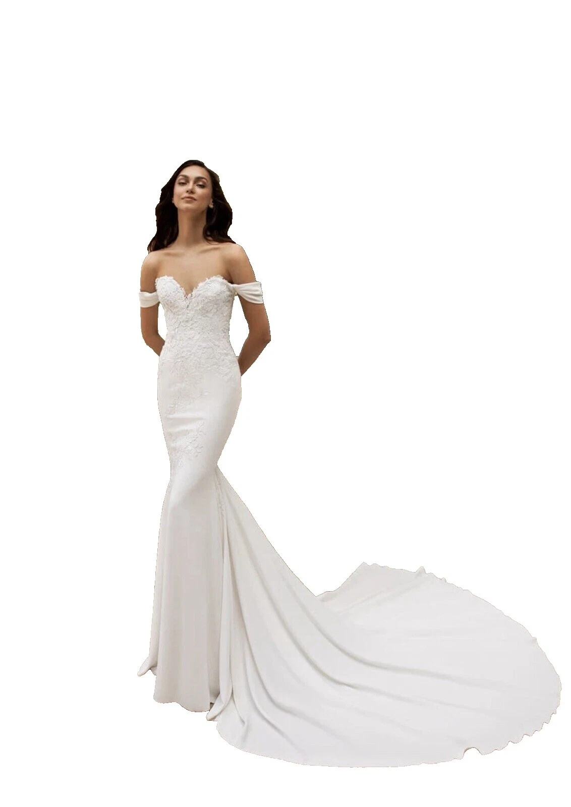 Sirena de Mezcla de seda y trompeta Vestidos de Novia Blanco