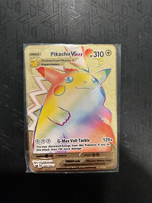 Custom Pokmon Solid Gold Metal Foil Card Pikachu Vmax Rainbow Fan Art Card  | eBay