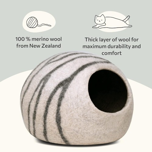 Premium Felt Cat Bed Cave - Handcrafted 100% Merino Wool Cat Bed - Picture 2 of 6