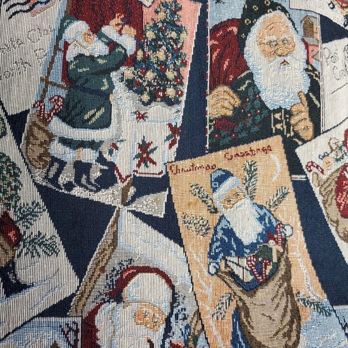 Christmas Tapestry Table Runner Postcard Santa 67” X 12.5” Vintage Saint Nick - Picture 3 of 10