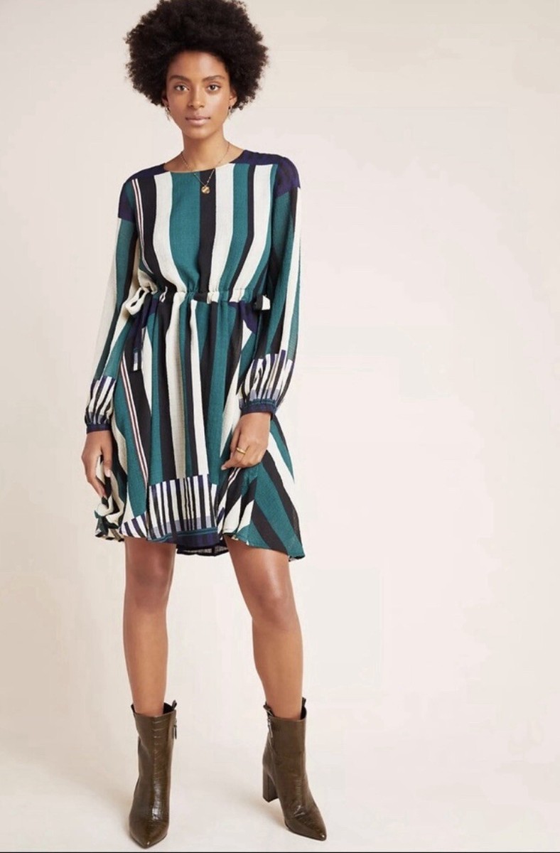 green and white striped dress anthropologie Sunday In Brooklyn Leger XS Multicolor Blue touch switch