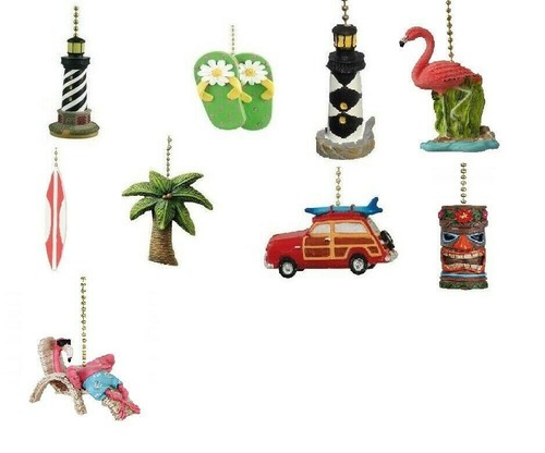 Coastal Beach Ceiling Fan Pull Lighthouse Flipflop Palm Surf Woody Flamingo Tiki Coastal Beach Ceiling Fan Pull, Ceiling Fan Pulls Beach