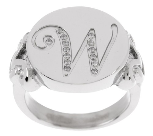 QVC Steel by Design Stainless Steel Crystal Engraved Initial Letter Ring - Picture 26 of 26