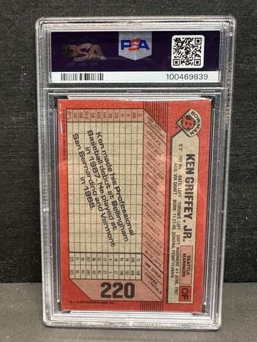 Ken Griffey JR. 1989 Bowman Baseball Rookie RC Card #220 PSA 9 MINT Mariners HOF - Picture 2 of 2