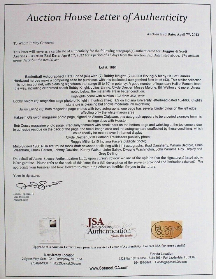 Julius Erving HOF "DR. J" 76'ers Autographed Signed 8x10 Magazine Page JSA - Image 3 of 4