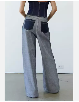 ZARA Inside Out Blue Denim Jeans Size 2 Wide Leg High Rise ZARA Inside Out Blue Denim Jeans Size 2 Wide Leg High Rise