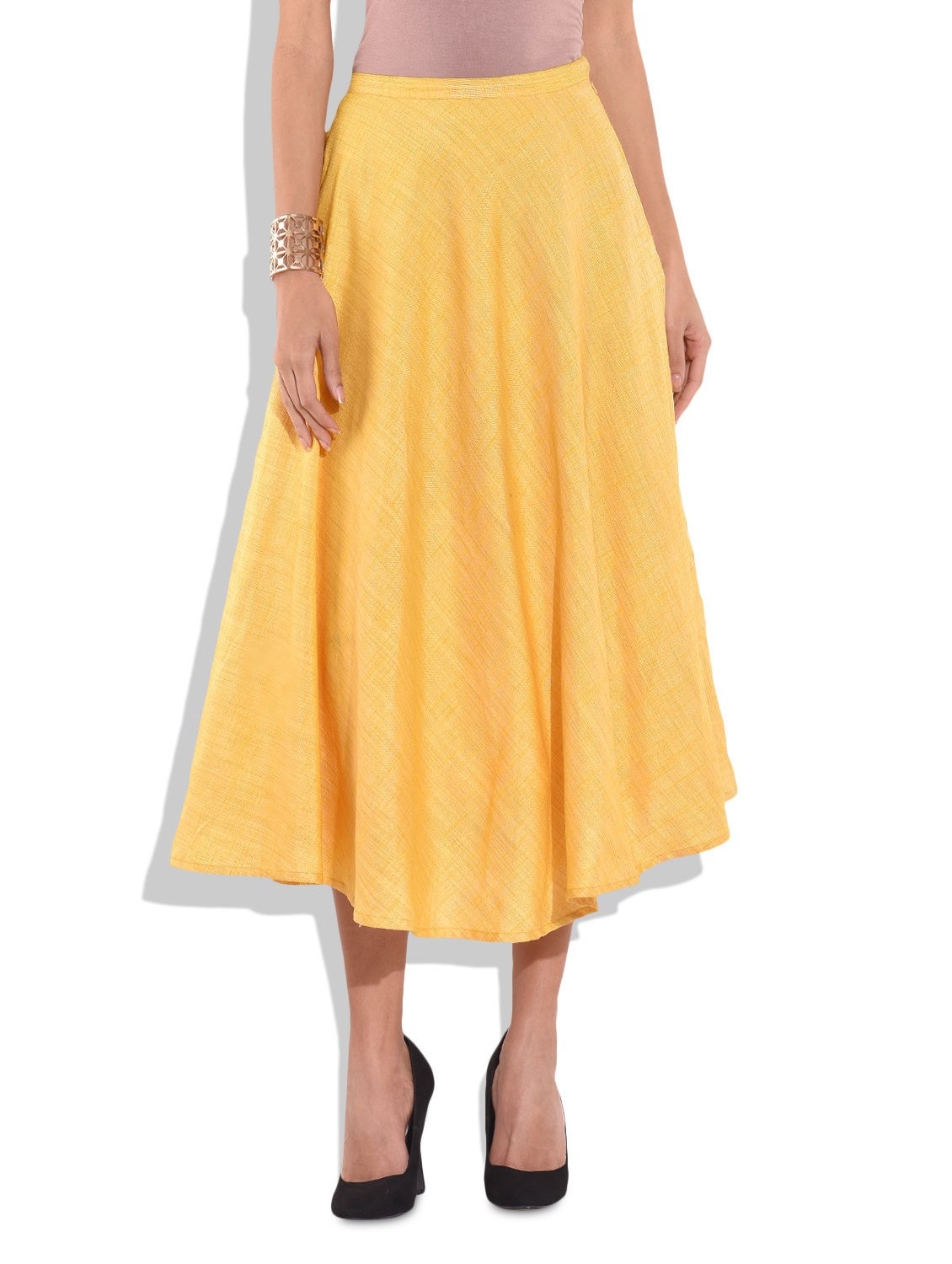 Women's Western Yellow fuchsia silk umbrella midi skirt Casual Partywear Women's Western Yellow fuchsia silk umbrella midi skirt Casual Partywear