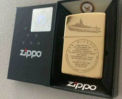 Zippo 254 Brass USS Missouri Battle Ship Seal Feuerzeug Tokyo Bay Japan END WW2  - Bild 3 von 6
