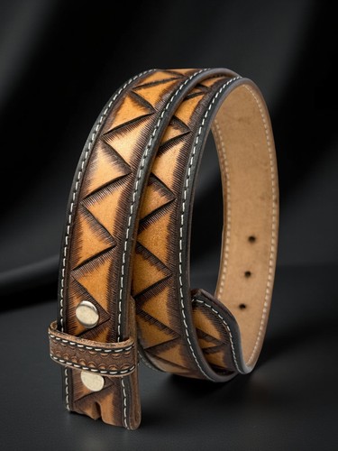 Cinturón vaquero rodeo de cuero de grano completo para hombre resistente sin hebilla - Imagen 3 de 9