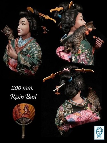 Alexandros Models - Cat and Beauty, Utagawa Kunisada 200mm Resin Bust AXO95 - Picture 2 of 2