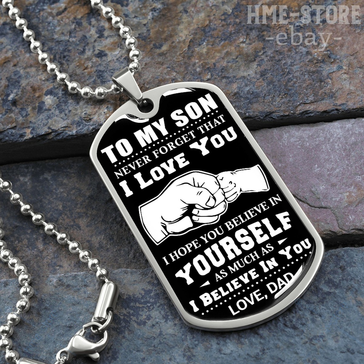 To My Son Dog Tag Necklace - Inspirational Military Style Pendant Gift From Father, Stainless Steel Engraved Jewelry