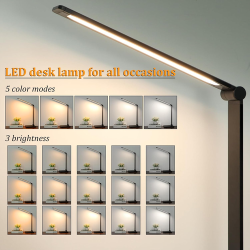 LED Desk Lamp with USB Ports,Touch Desk Lamps for Home Office with 5 Color Modes - Picture 2 of 5
