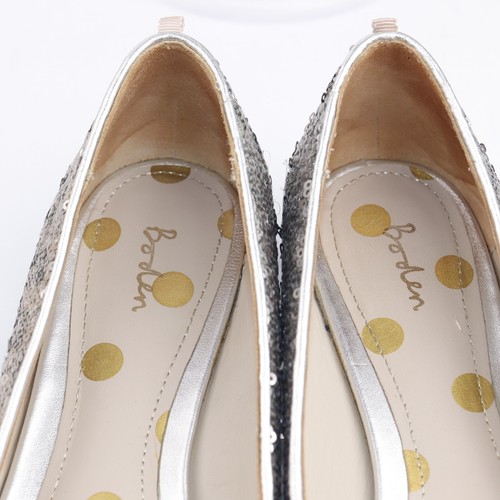 Boden Women's Albertina Flats Size 37.5 6.5 Pointed Silver Metal Sequins Tassel - Picture 7 of 14