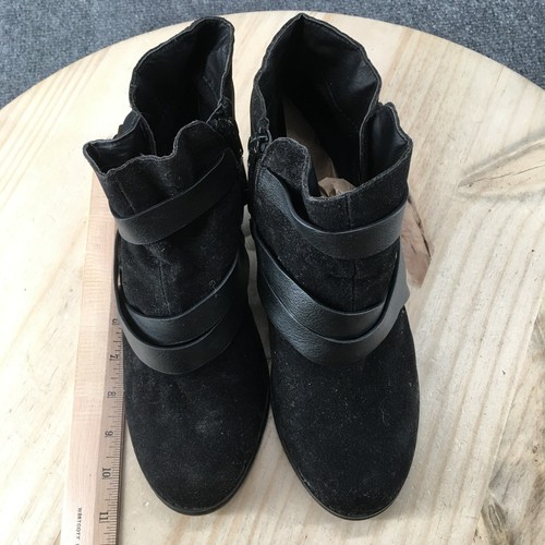 JustFab Boots Womens 8.5 Wide Lourdes Ankle Booties Heel Black Faux Suede Zipper - Picture 8 of 19