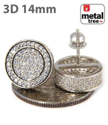 Men's Hip Hop 3D Round Circle Square Flat Screen Screw Back Stud Earrings - Picture 20 of 20