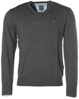 Kitaro Herren Langarm Pullover Strick V-Ausschnitt M Grau Light Antra Mel X5211