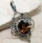 1Ct Natural Smoky Topaz 925 Solid Sterling Silver Filigree Pendant @18-8