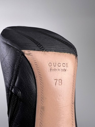 GUCCI Black Leather Bamboo Heel Mid Boots Zip Shoes Size 7 B Pointed Toe Heels - Picture 13 of 14