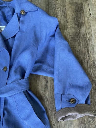 Vintage J Gallery Blue Double Breasted Rain Coat Padded Shoulders Size 8 EUC - Picture 5 of 14
