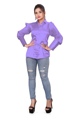 Satin Shirt Button Down V Neck Shirt For Women / Girls Office Wear SP2 - Picture 126 of 251