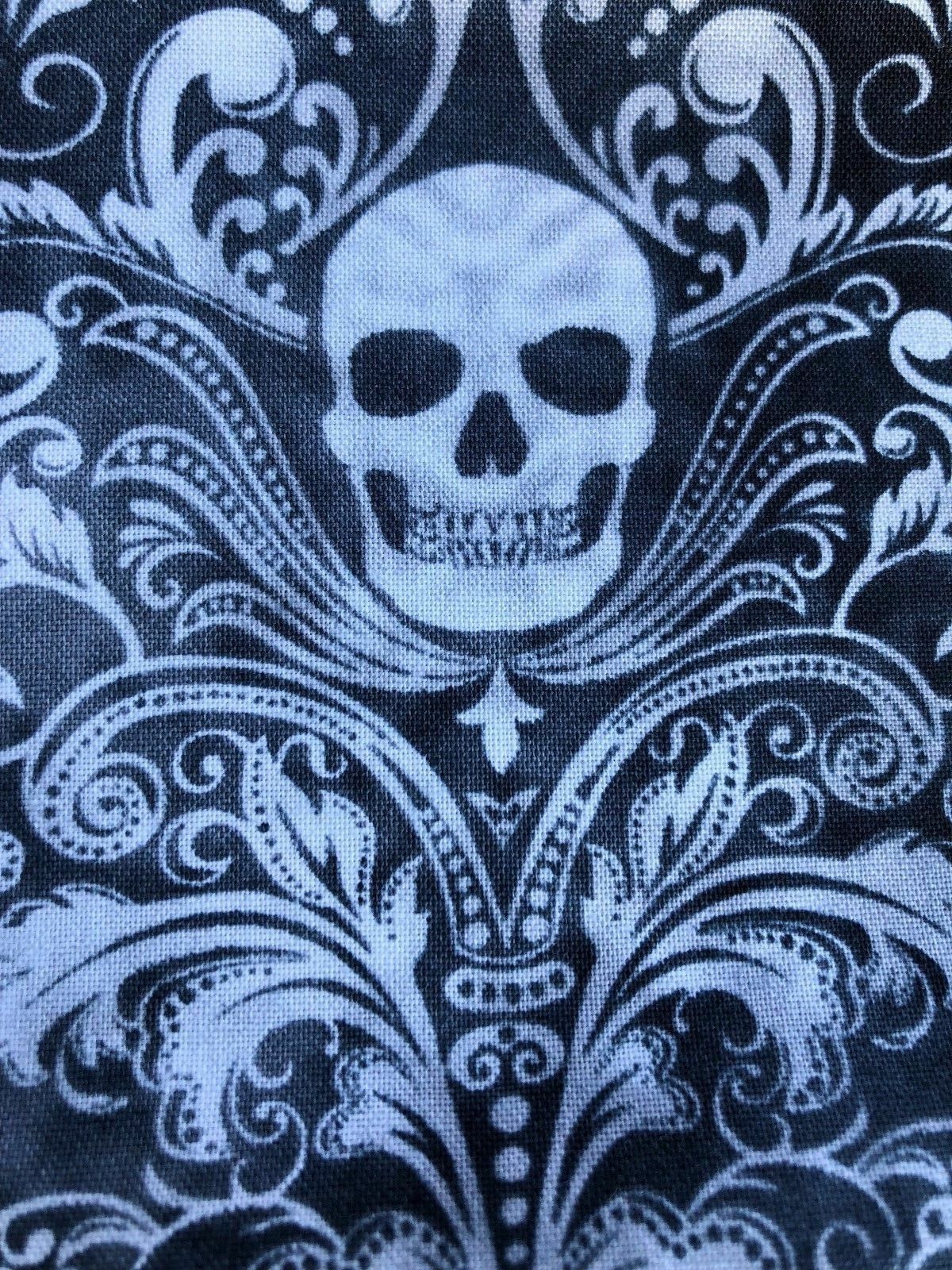 Gothic Filigree Skull Timeless Treasures 100% Cotton Fabric Ideal For Face Masks - Picture 2 of 2